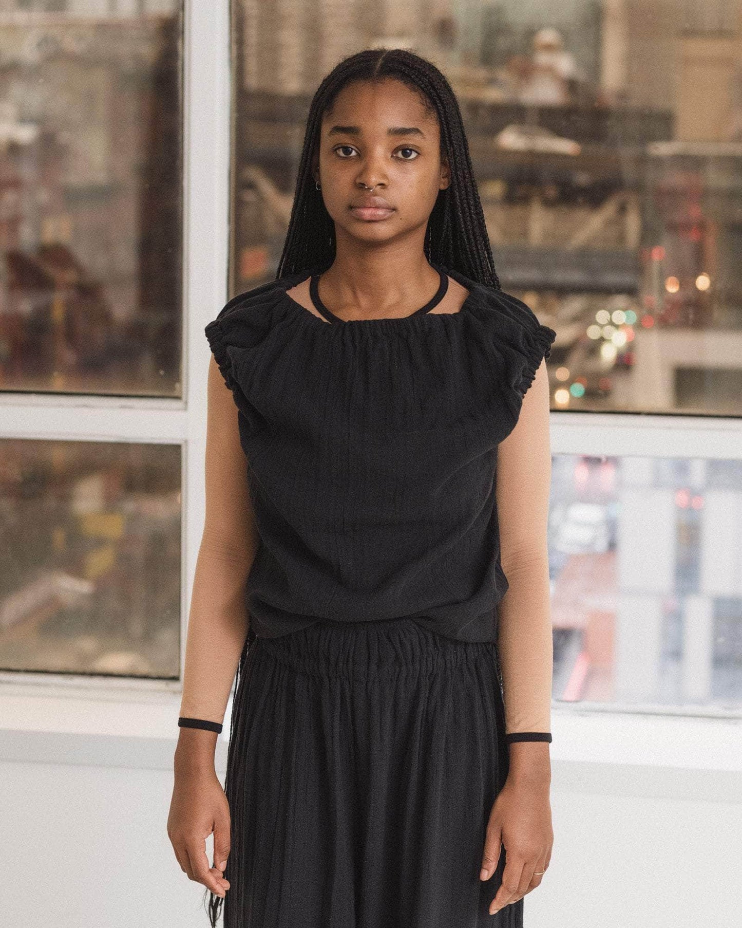 Mia top in black linen