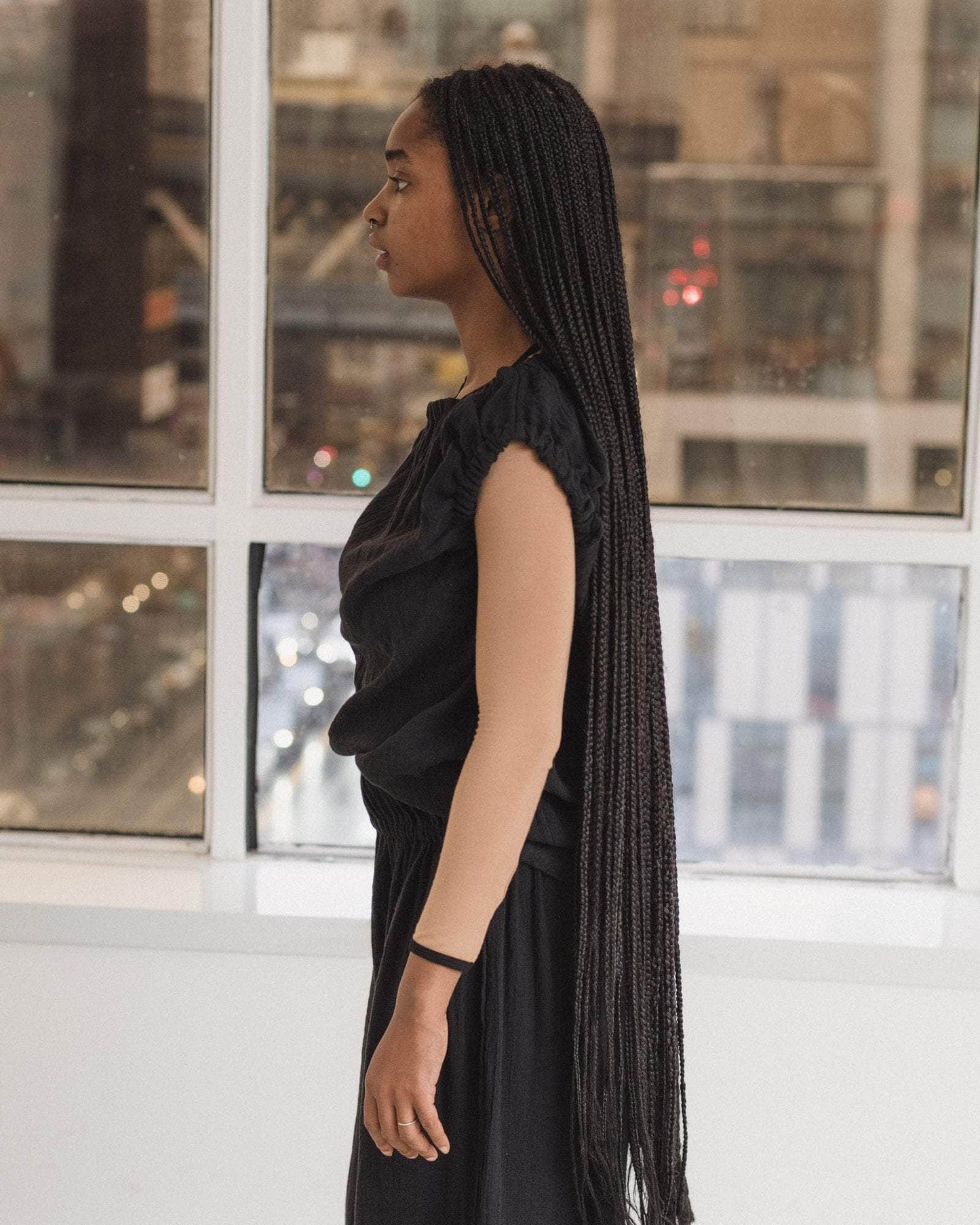 Mia top in black linen