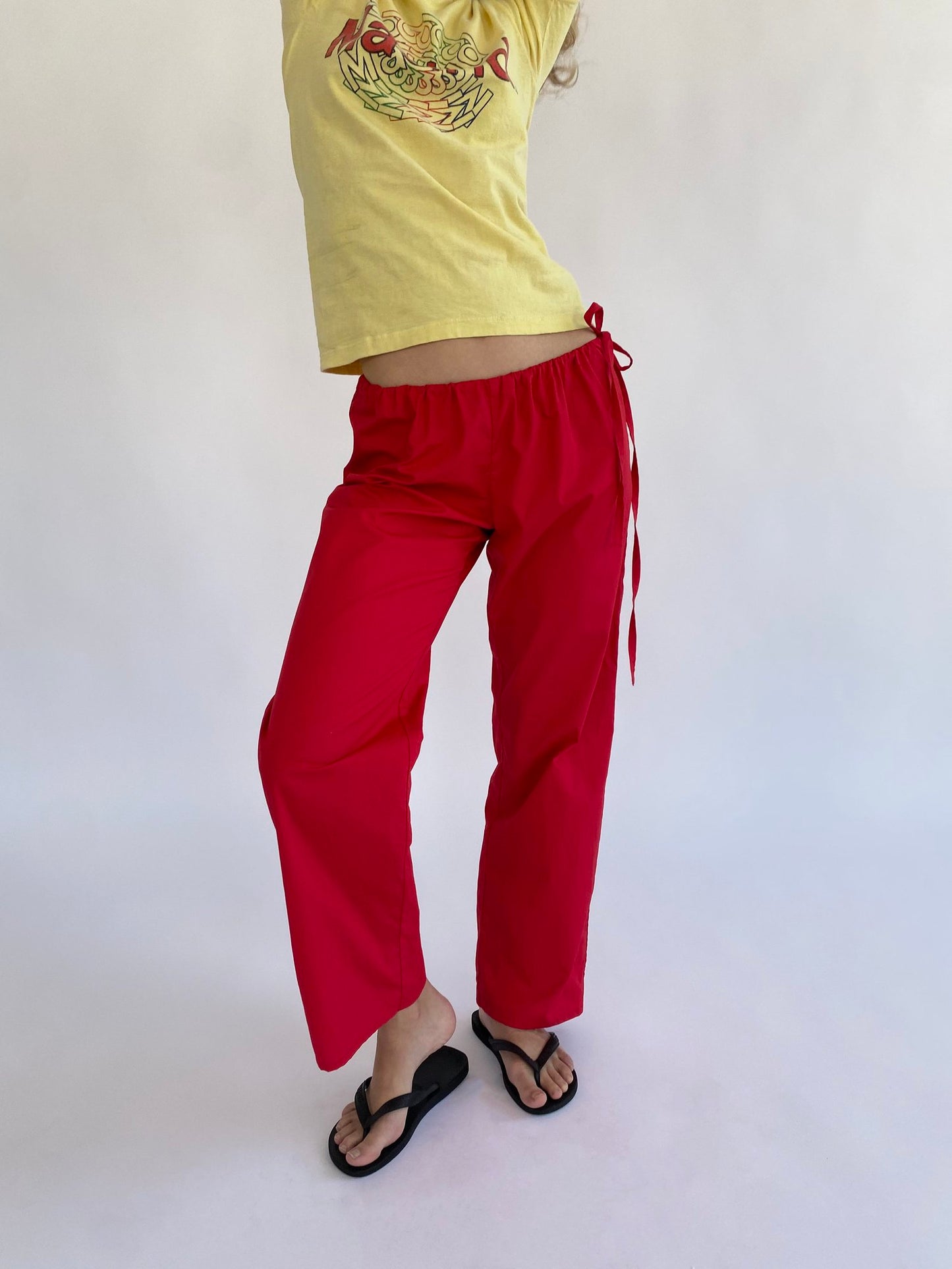 Brooke Callahan mid rise tie pants in red