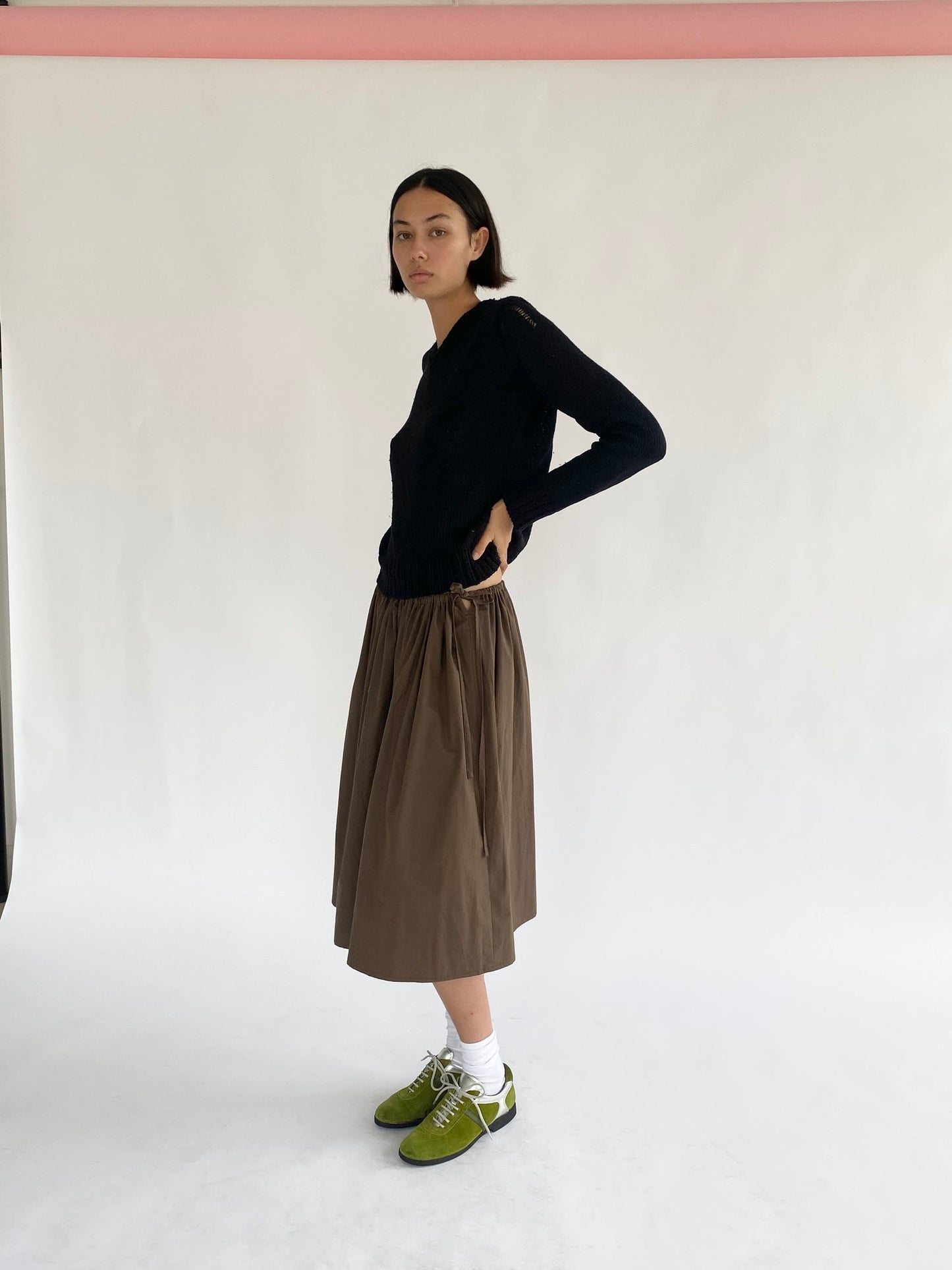 Brooke Callahan pleated tie skirt in brown