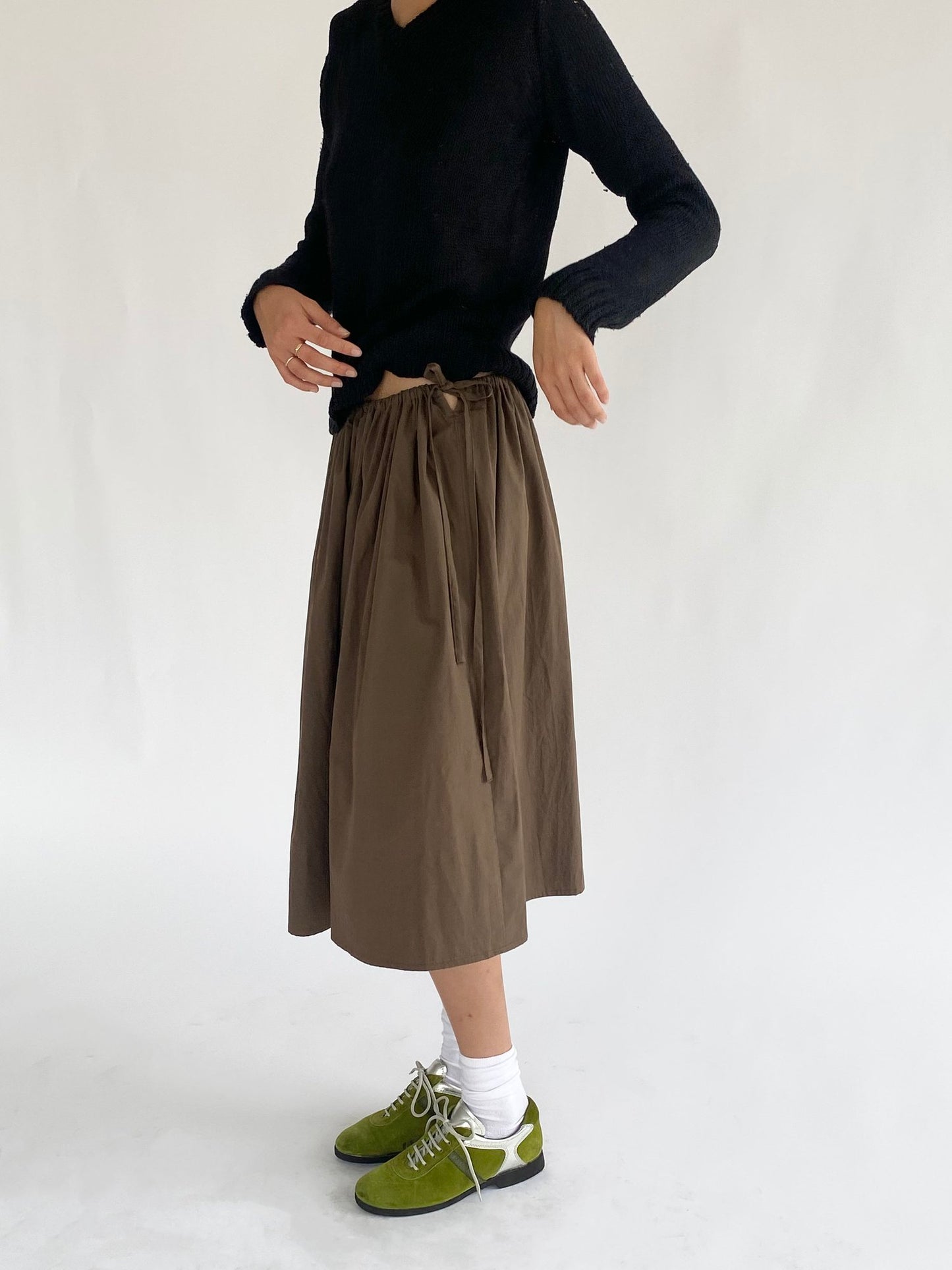 Brooke Callahan pleated tie skirt in brown