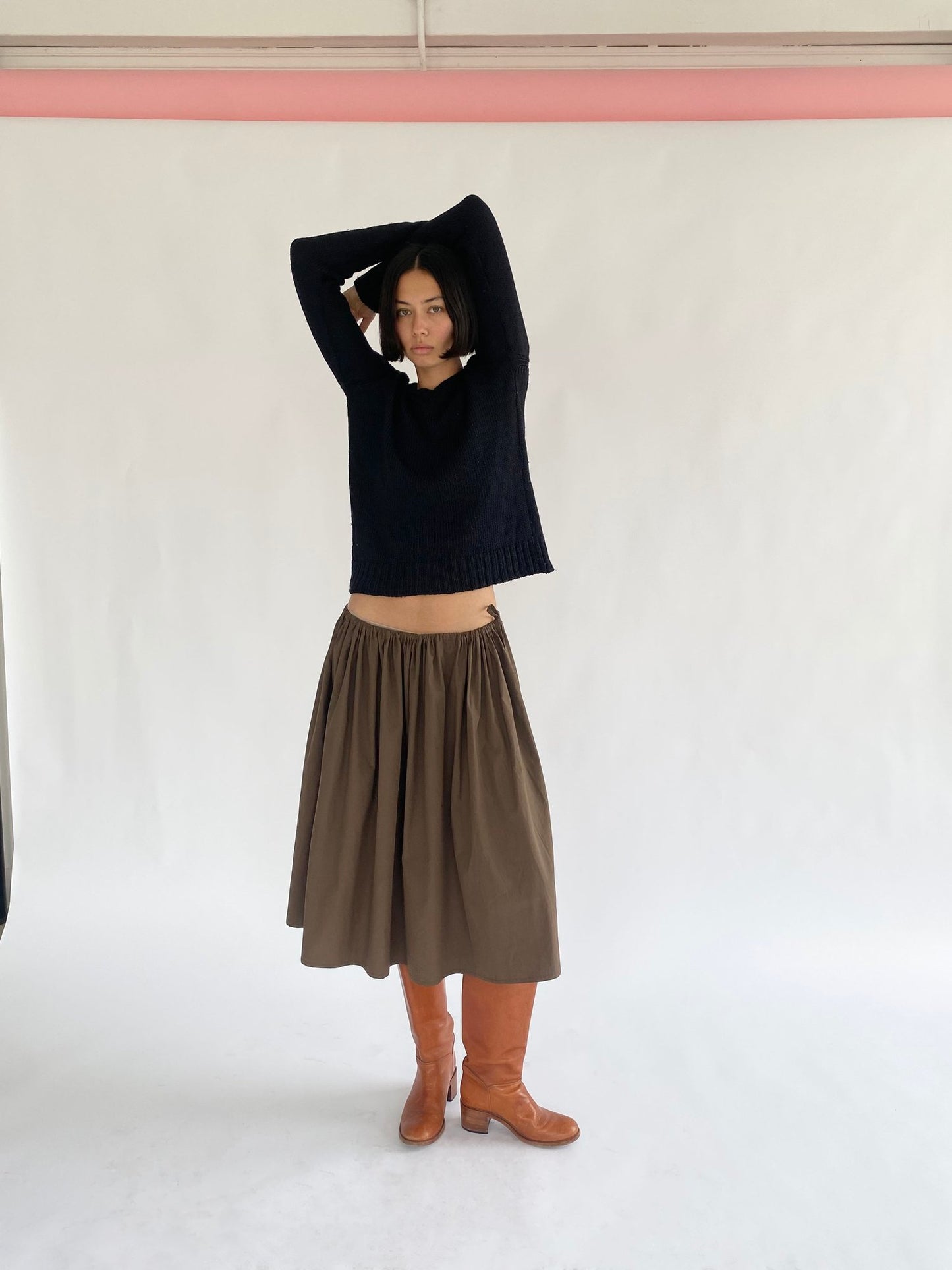 Brooke Callahan pleated tie skirt in brown