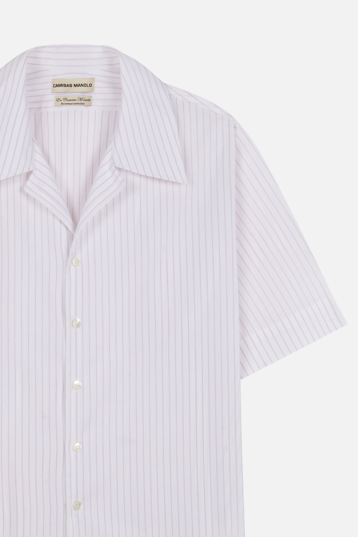 Short sleeved shirt with lilac stripes by Camisas Manolo