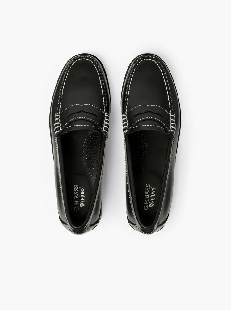 G.H. Bass penny loafers in black with contrast stitching