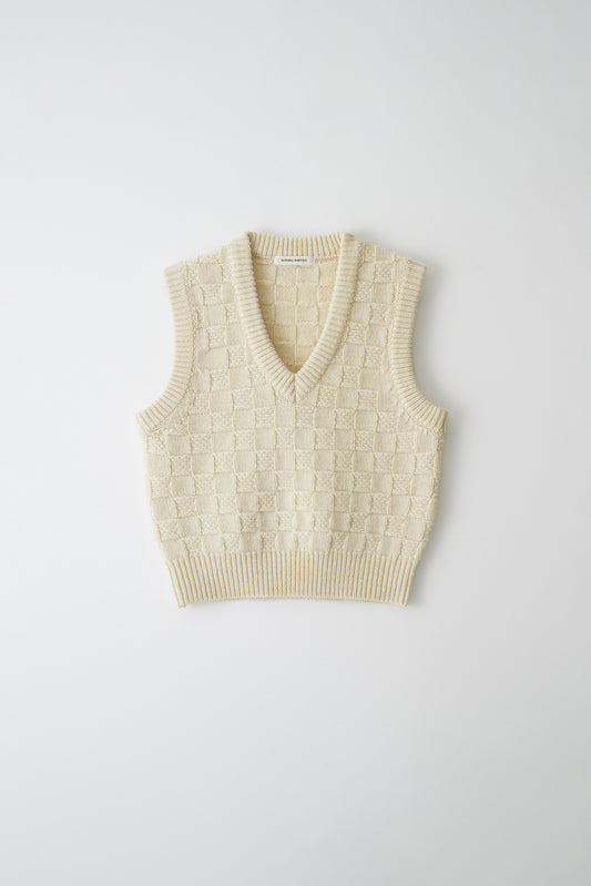 Chess wool vest in ivory
