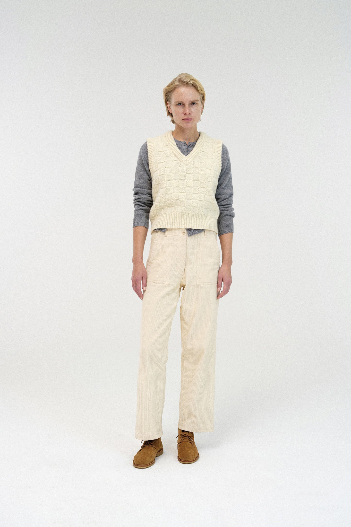 Chess wool vest in ivory