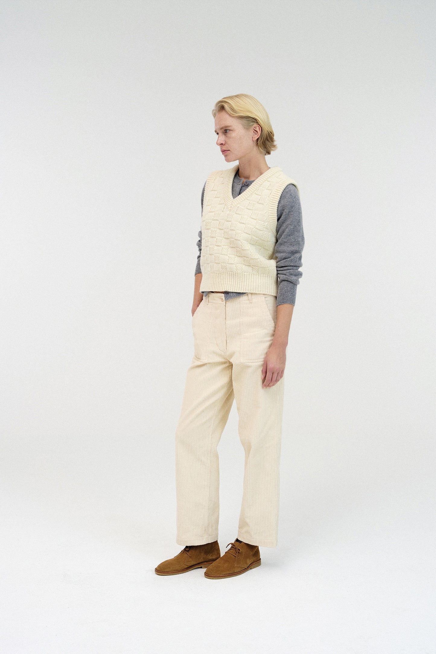 Chess wool vest in ivory