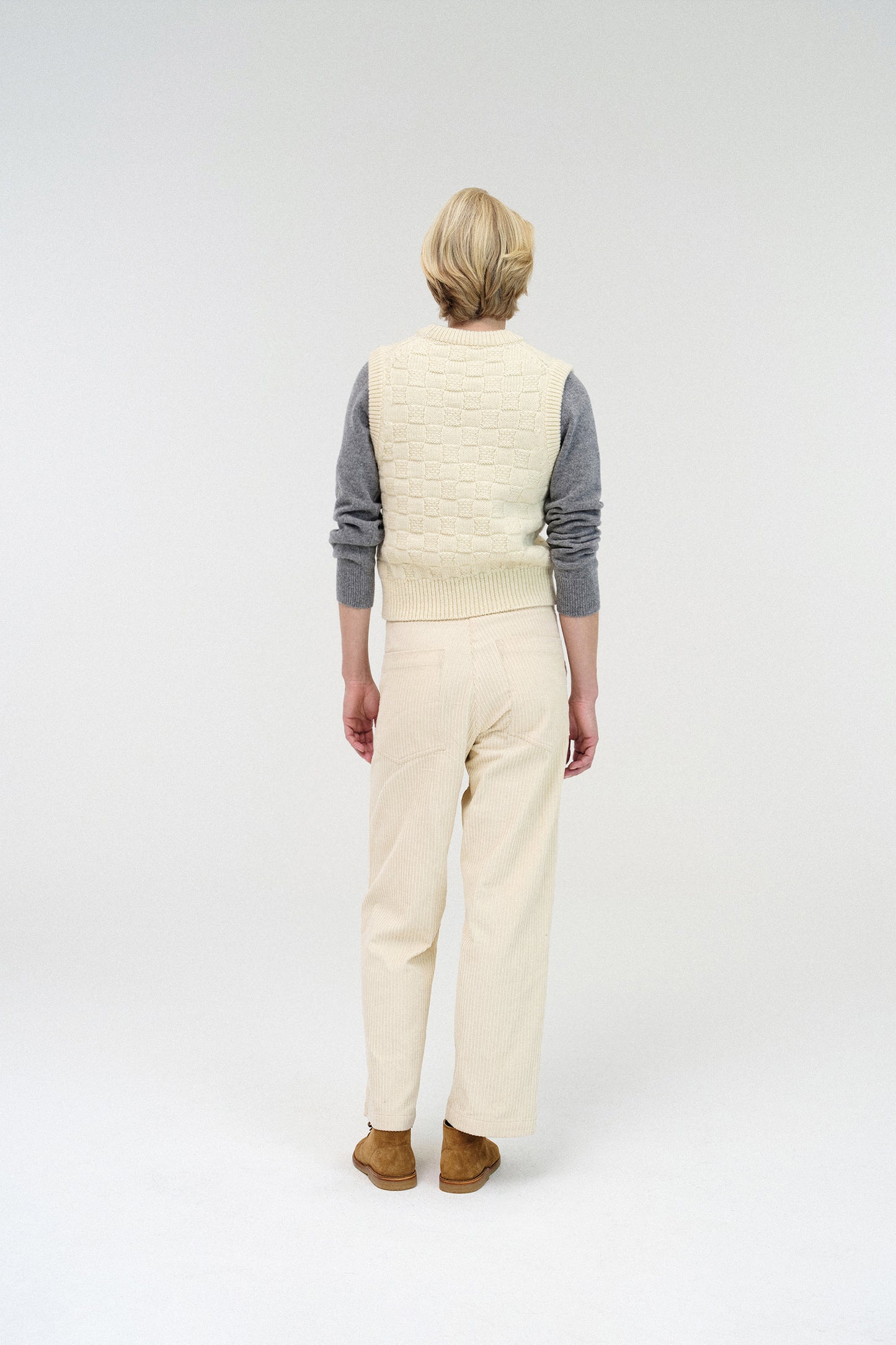 Chess wool vest in ivory