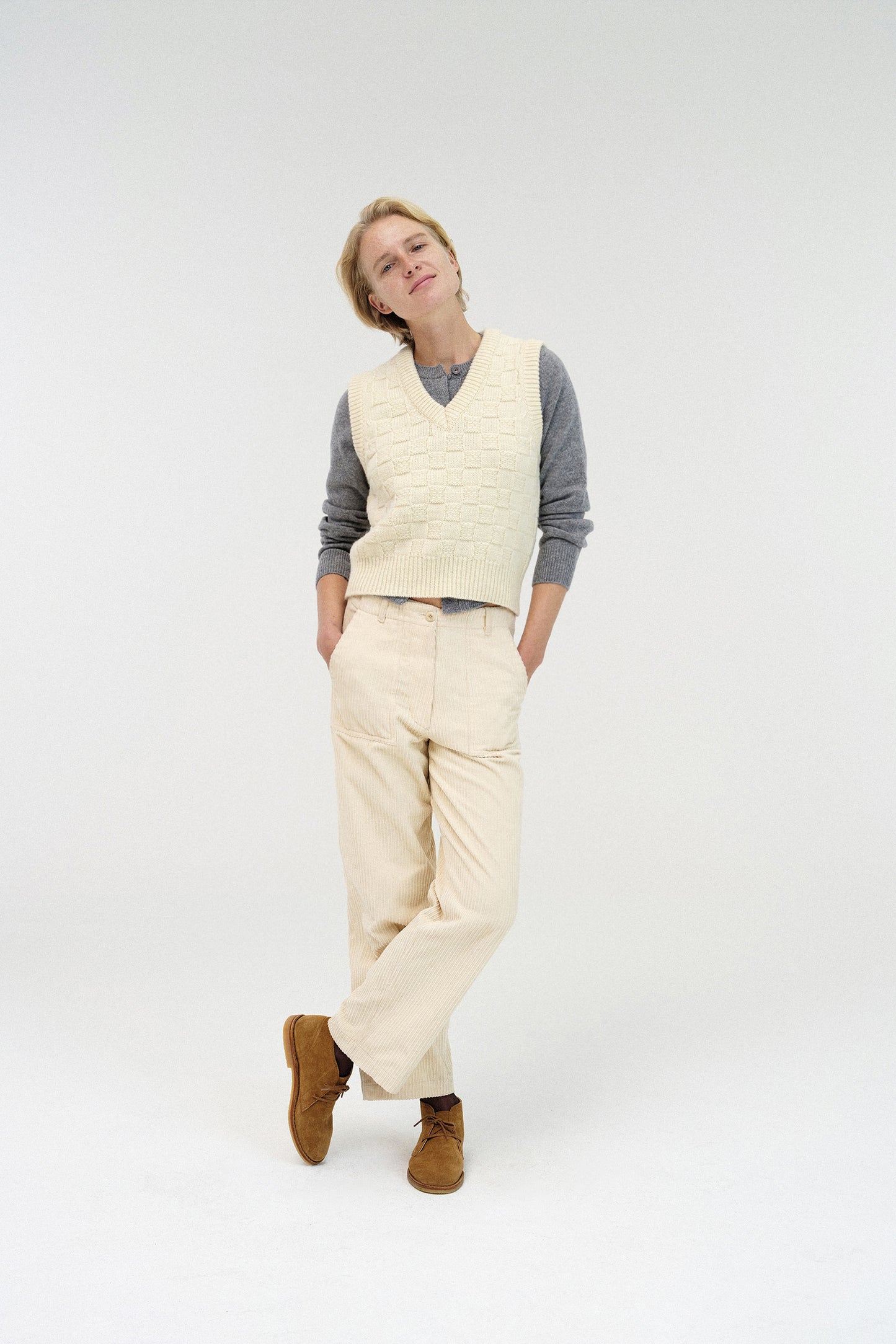Chess wool vest in ivory