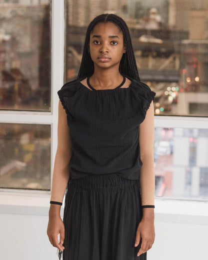 Mia top in black linen