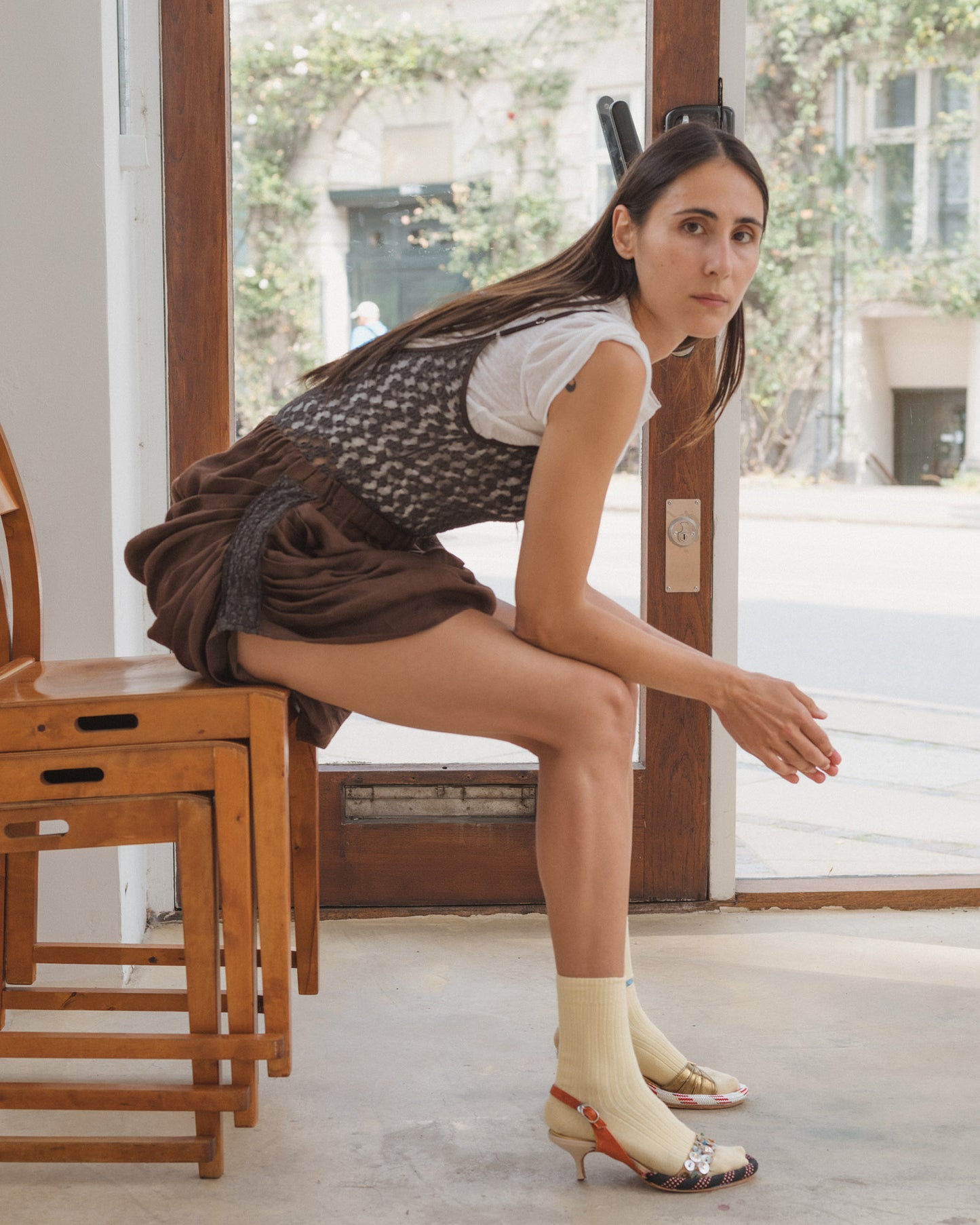 Rib overankle socks in bog yellow