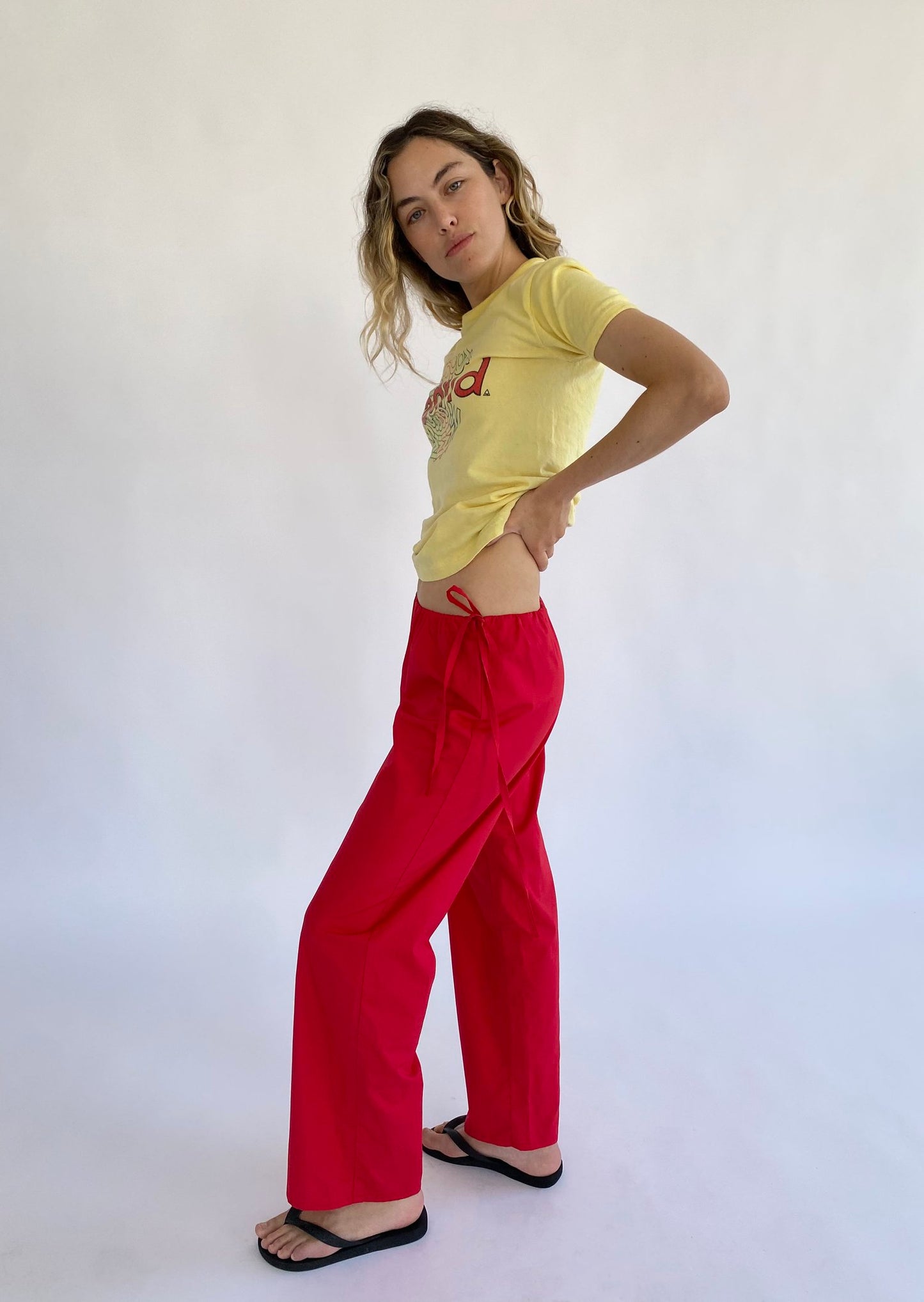Brooke Callahan mid rise tie pants in red