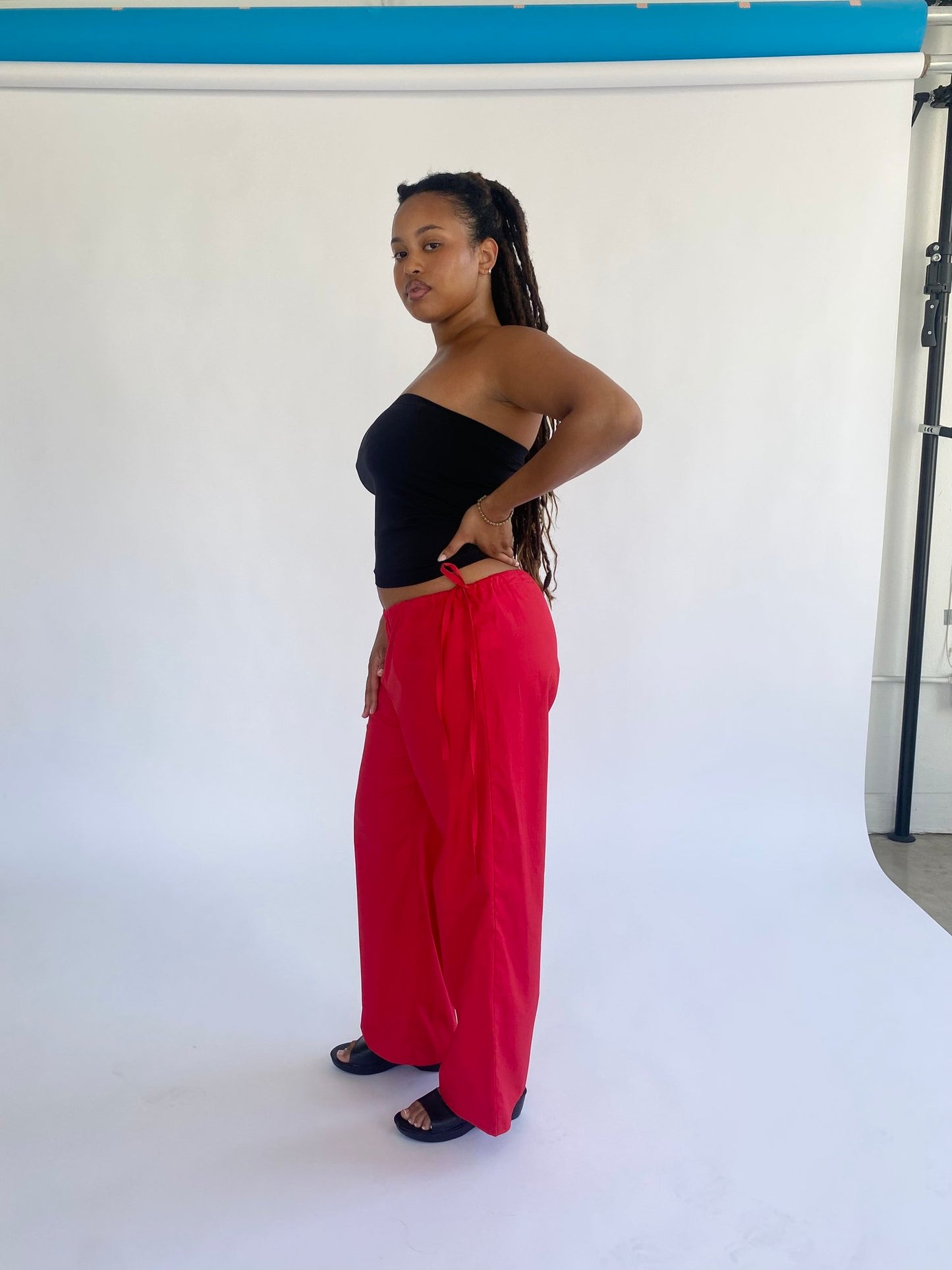 Brooke Callahan mid rise tie pants in red