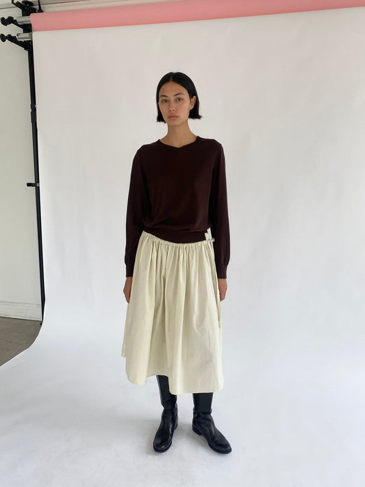 Brooke Callahan pleated tie skirt in light yellow