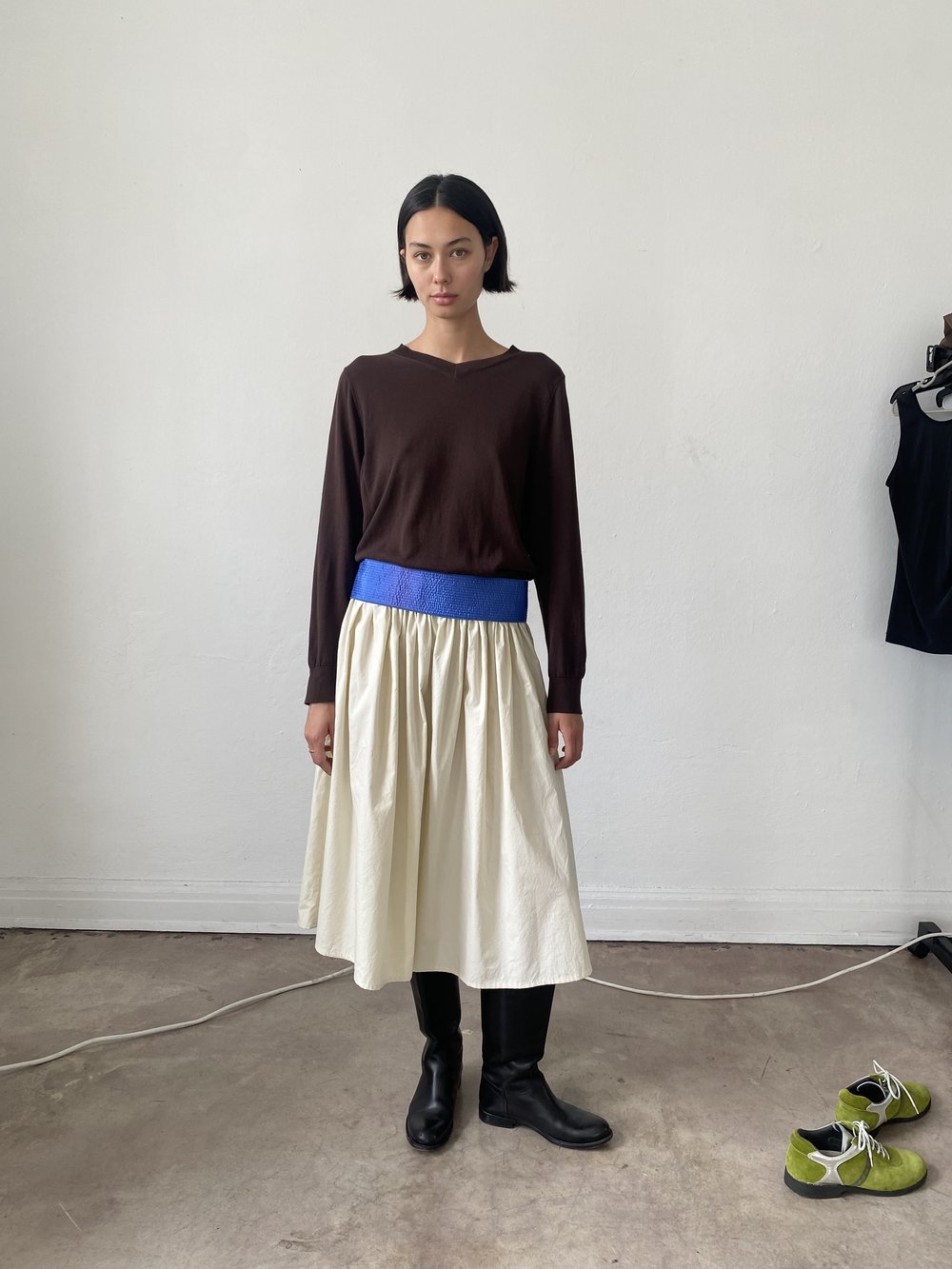 Brooke Callahan pleated tie skirt in light yellow