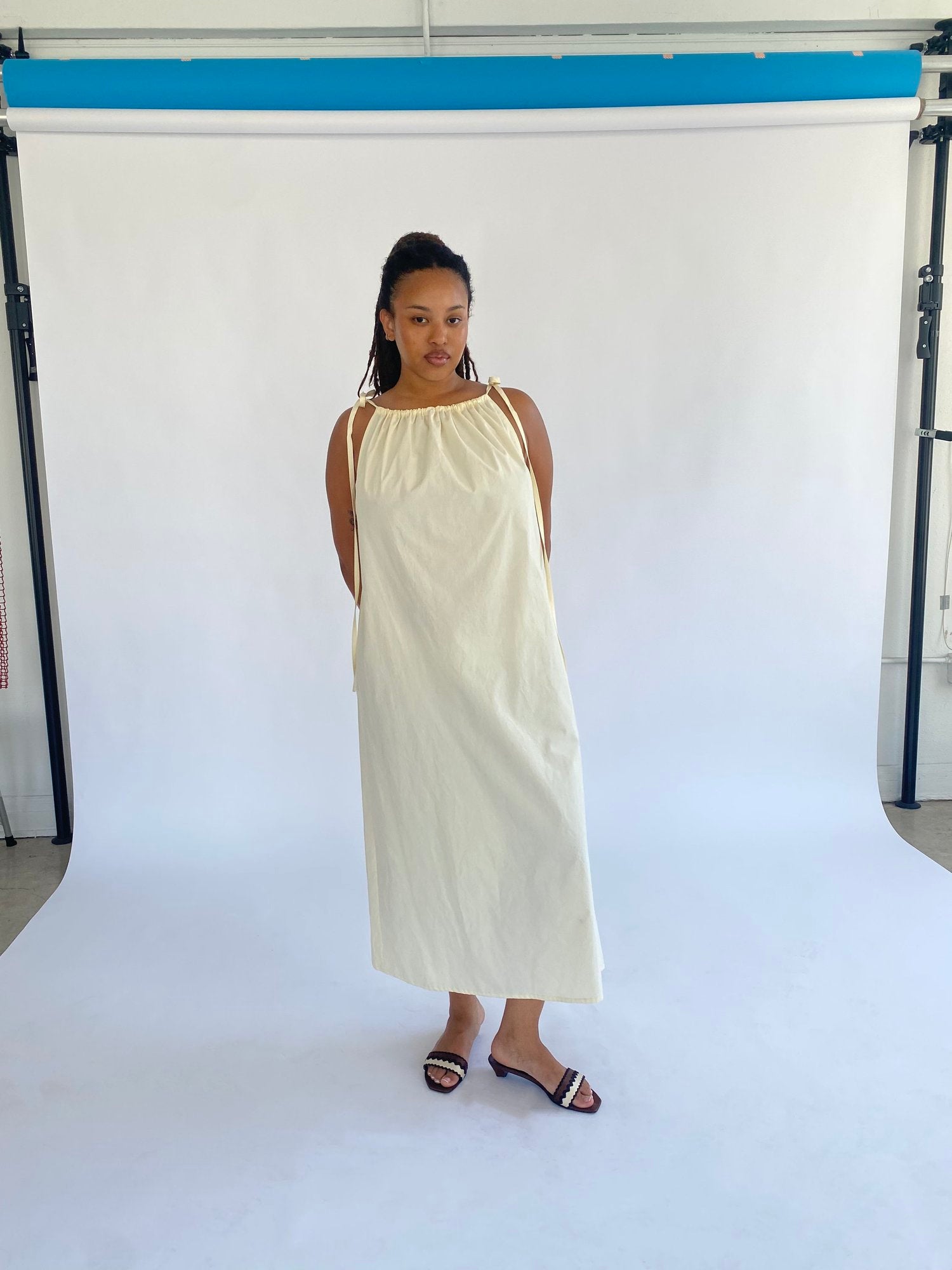 Brooke Callahan two tie wide dress in light yellow