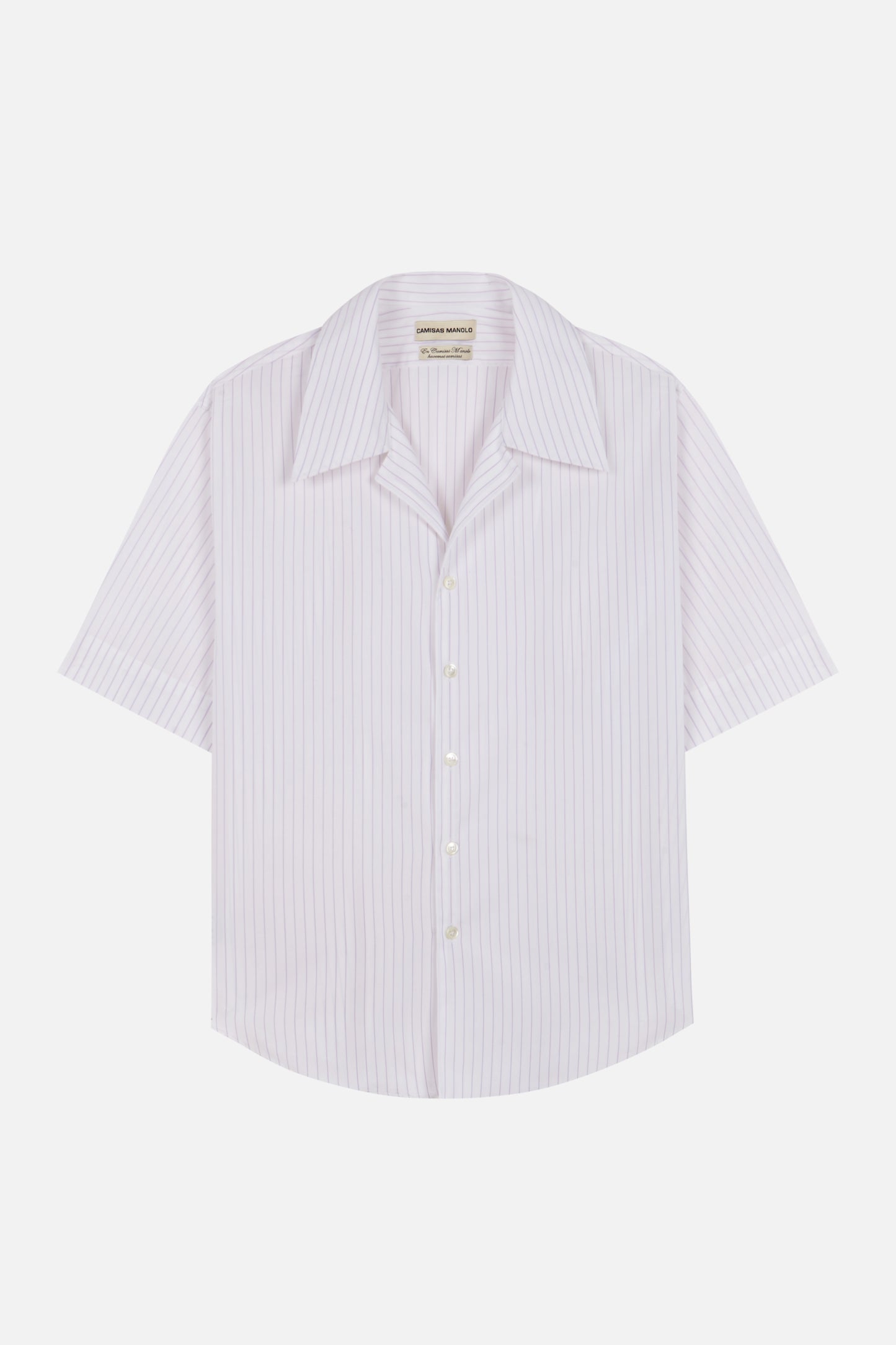 Short sleeved shirt with lilac stripes by Camisas Manolo