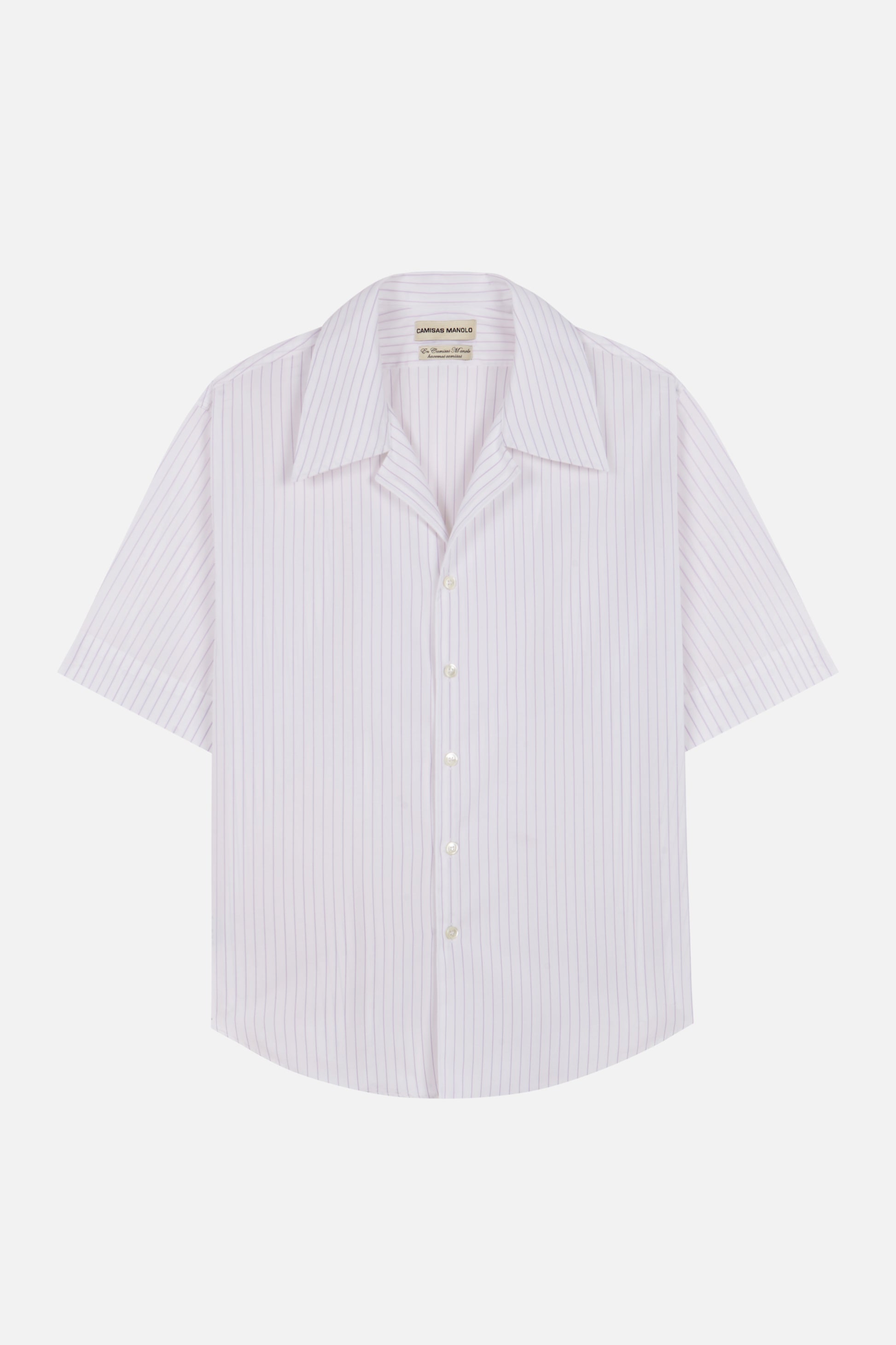Short sleeved shirt with lilac stripes by Camisas Manolo