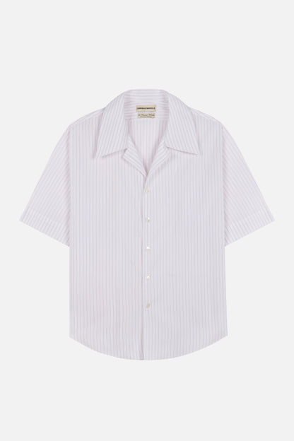 Short sleeved shirt with lilac stripes by Camisas Manolo