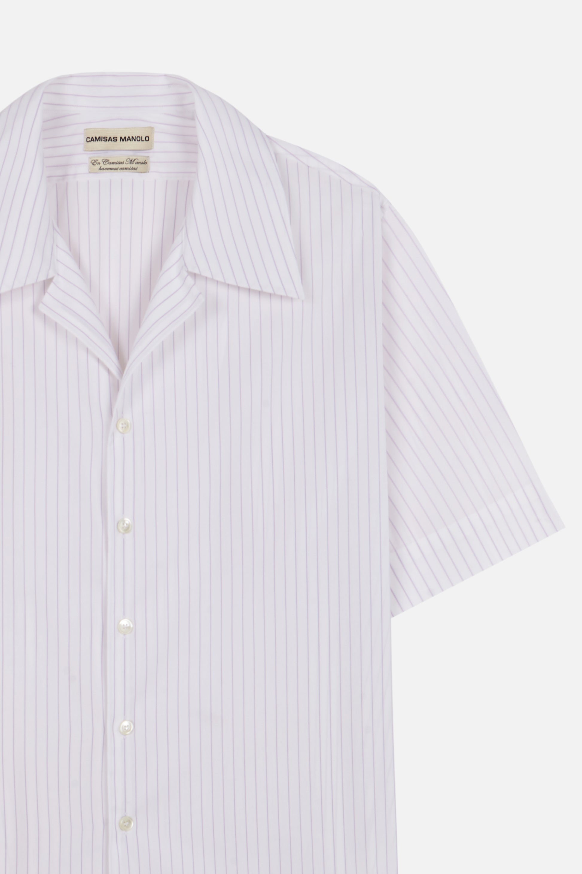 Short sleeved shirt with lilac stripes by Camisas Manolo