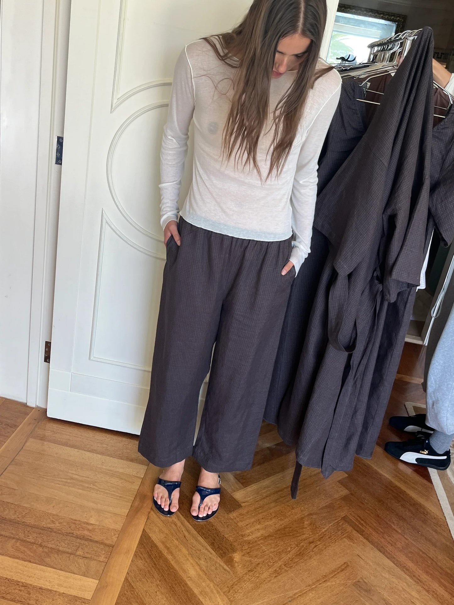 Ease trouser in slate check