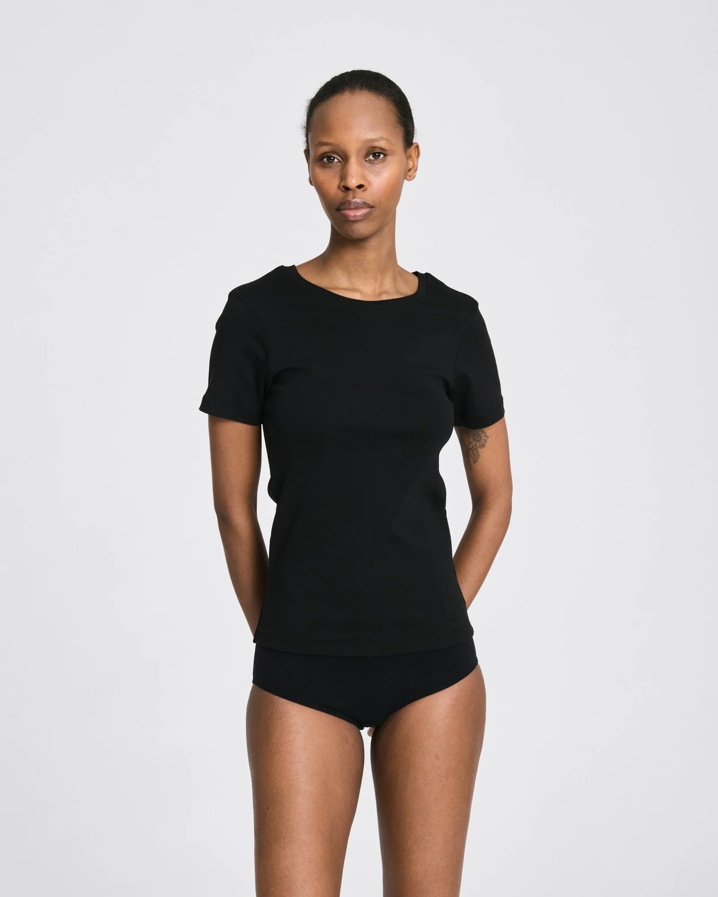 Trille cotton rib tee in black