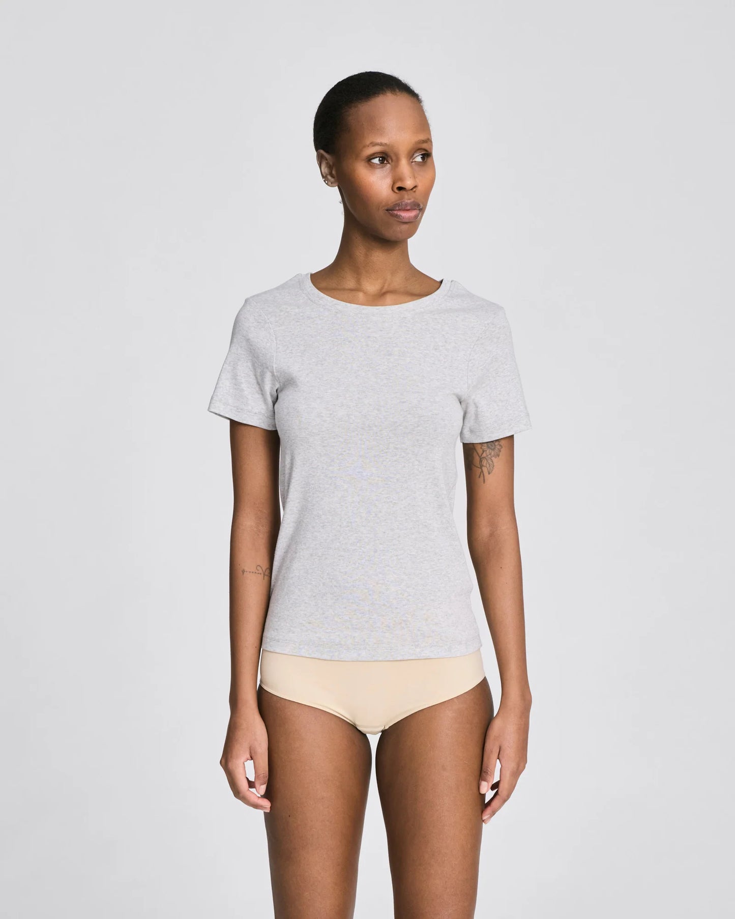 Trille cotton rib tee in light grey melange