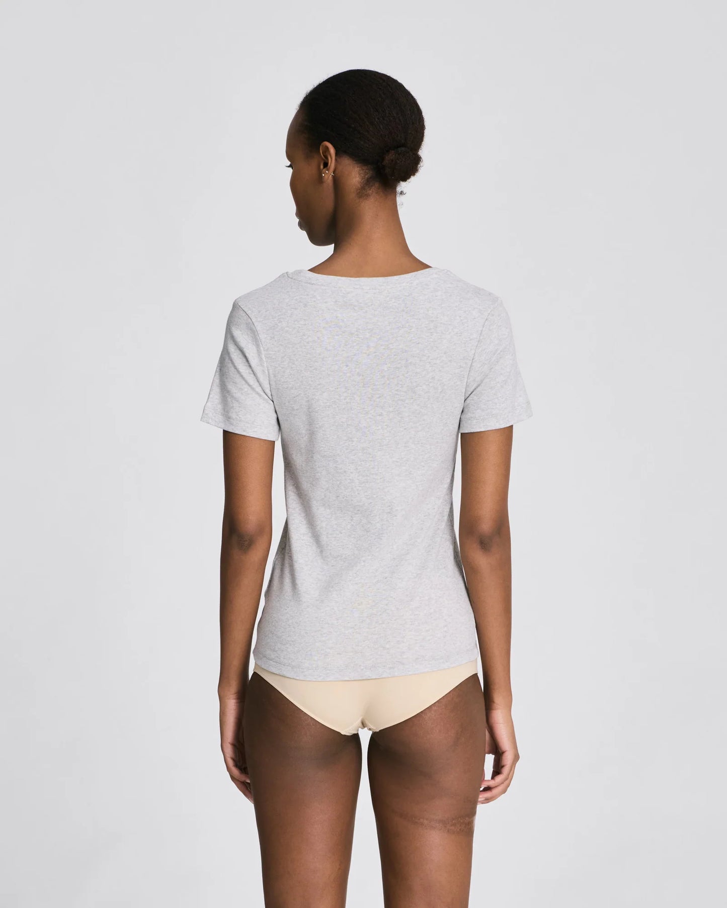 Trille cotton rib tee in light grey melange