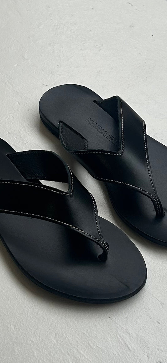 Maria Farro wide strap Mila sandals in black contrast stitch