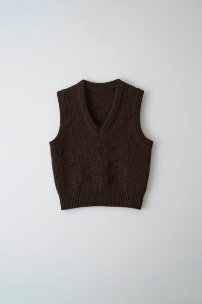 Chess wool vest in brown