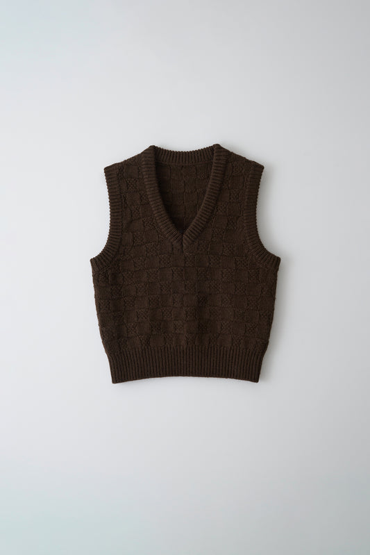 Chess wool vest in brown