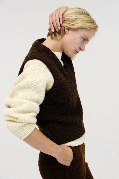 Chess wool vest in brown