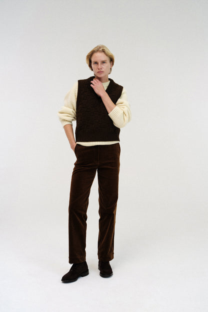 Chess wool vest in brown