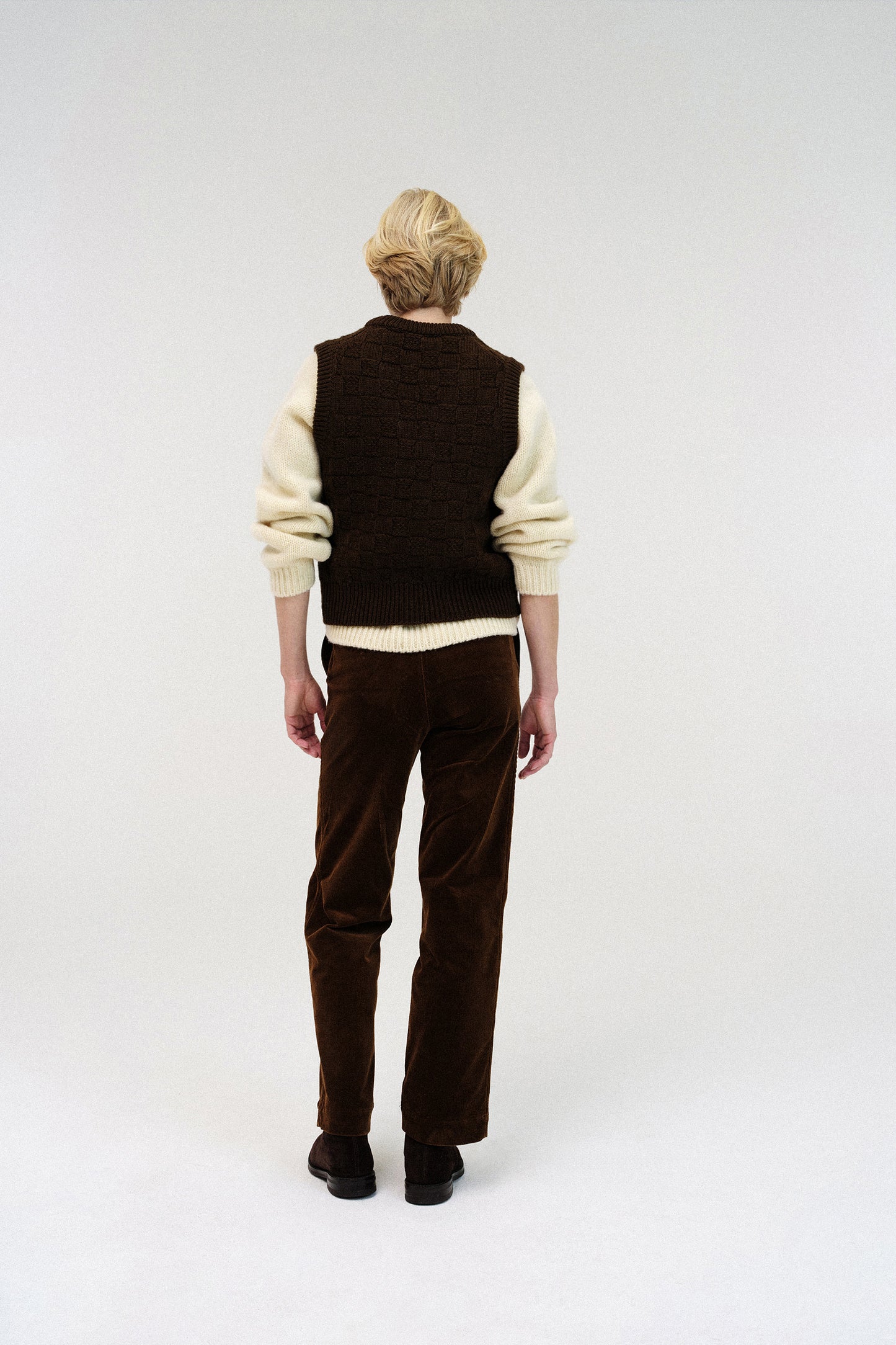 Chess wool vest in brown