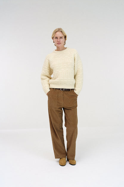 Double folded corduroy pants in camel