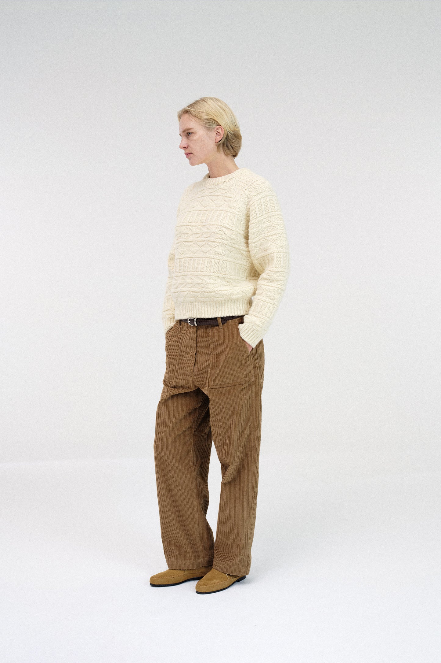 Double folded corduroy pants in camel