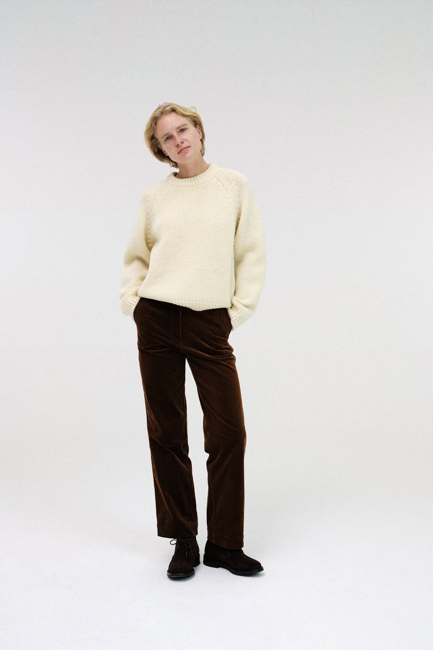 U-neck knitted sweater in ivory