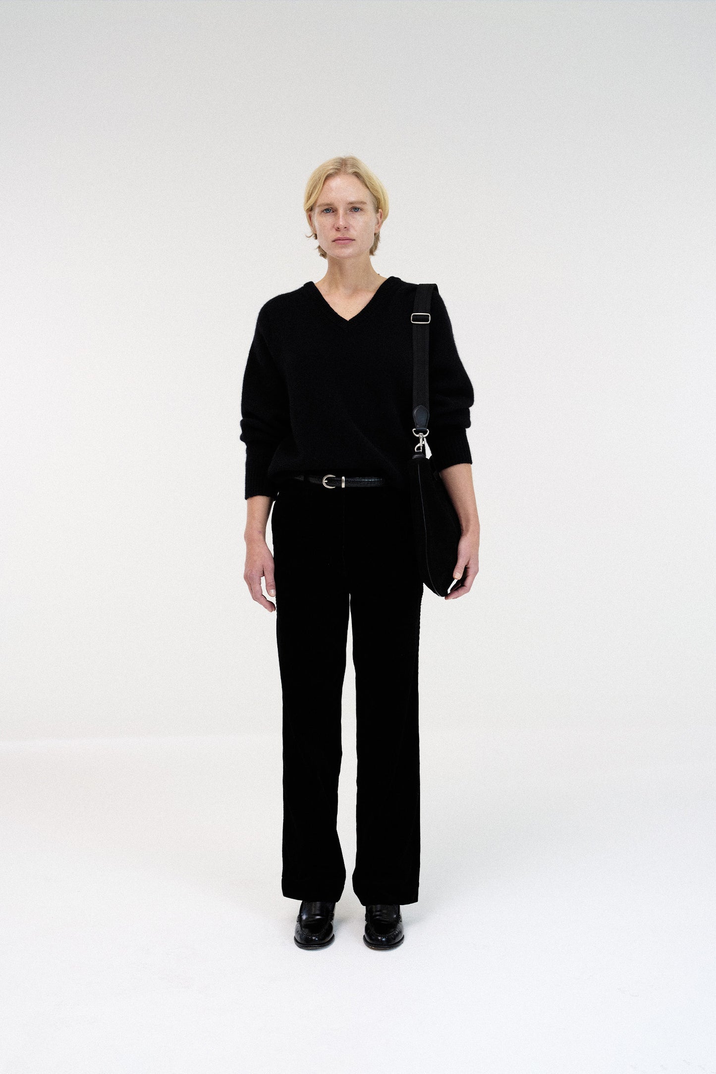 V-neck alpaca sweater in black
