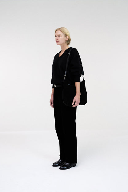 V-neck alpaca sweater in black