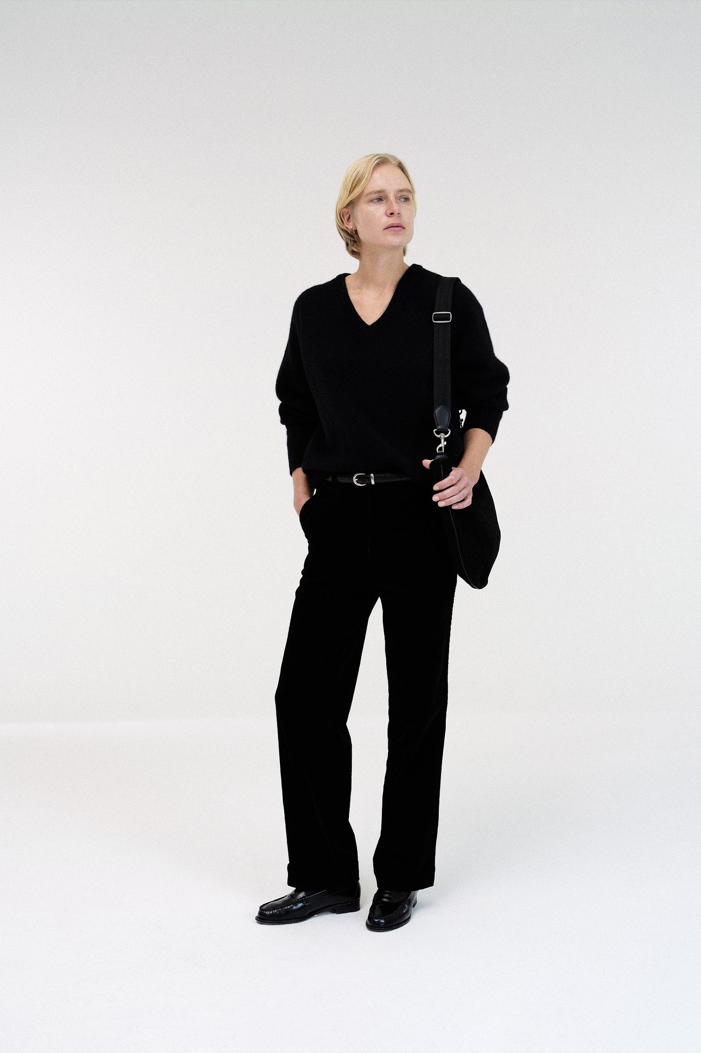 V-neck alpaca sweater in black