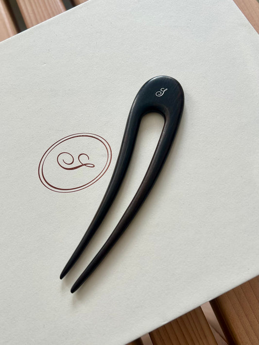 Wooden hair pin in black