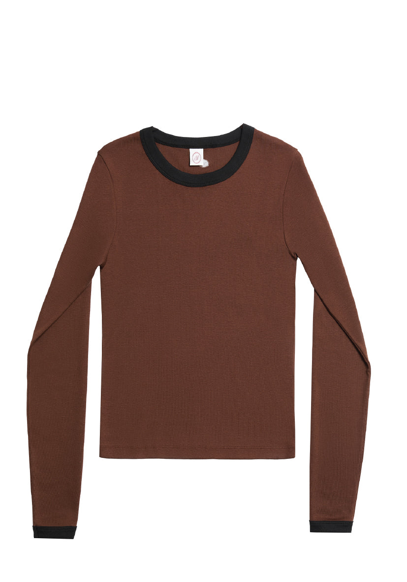 June longsleeve in brown with black trim